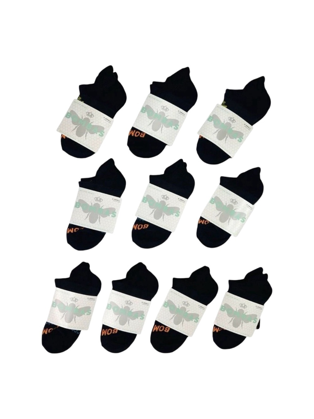 BOMBAS Black Ankle Socks 10 Pairs - Size XS